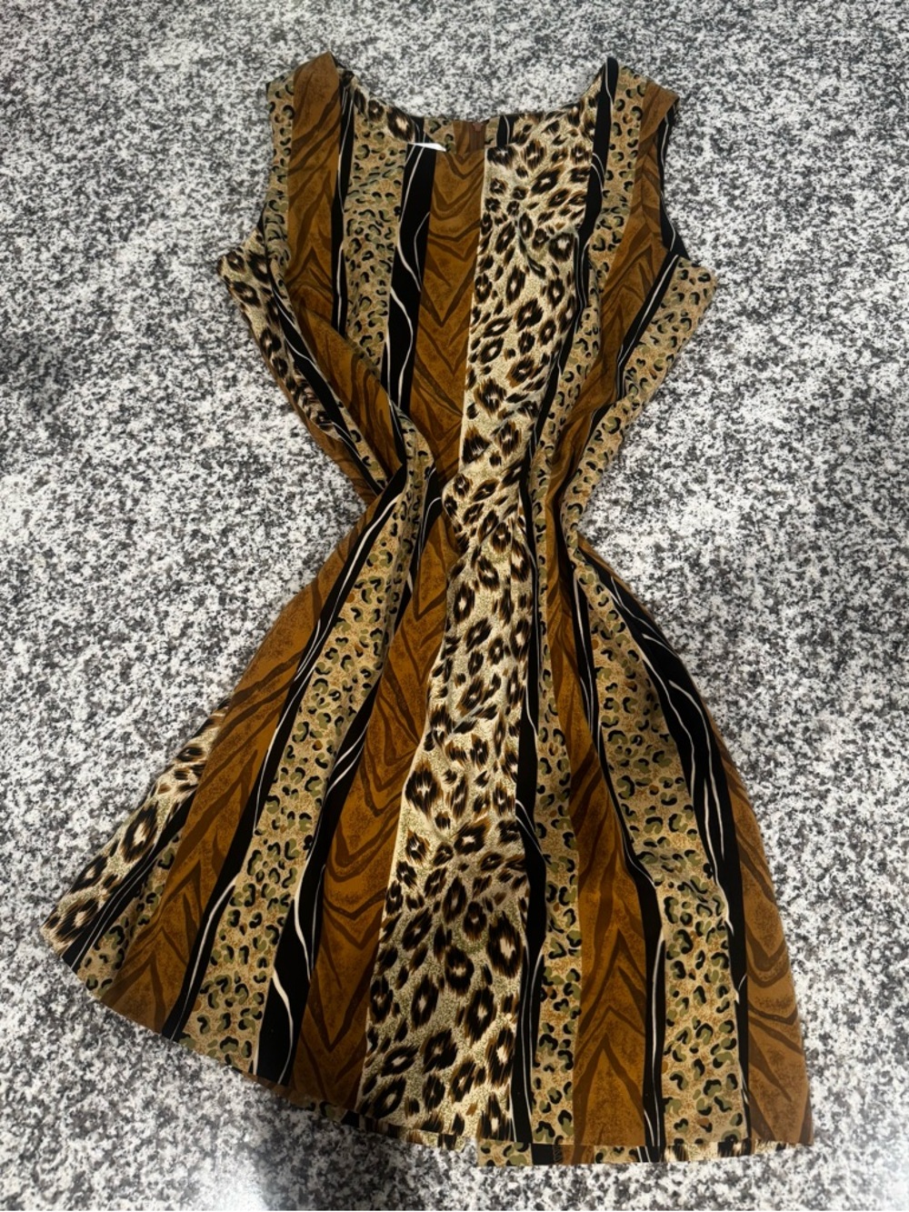 VINTAGE Giorgio Fiorelli Sleeveless Animal & Stripe Mini Dress - Brown & Black